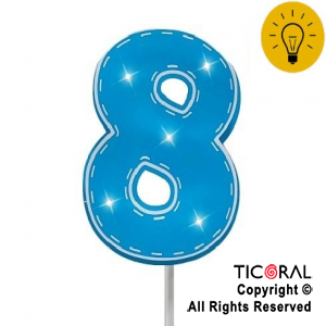ADORNO PINCHE PARA TORTA LUMINOSO 3D NUMERO 8 CELESTE x 1